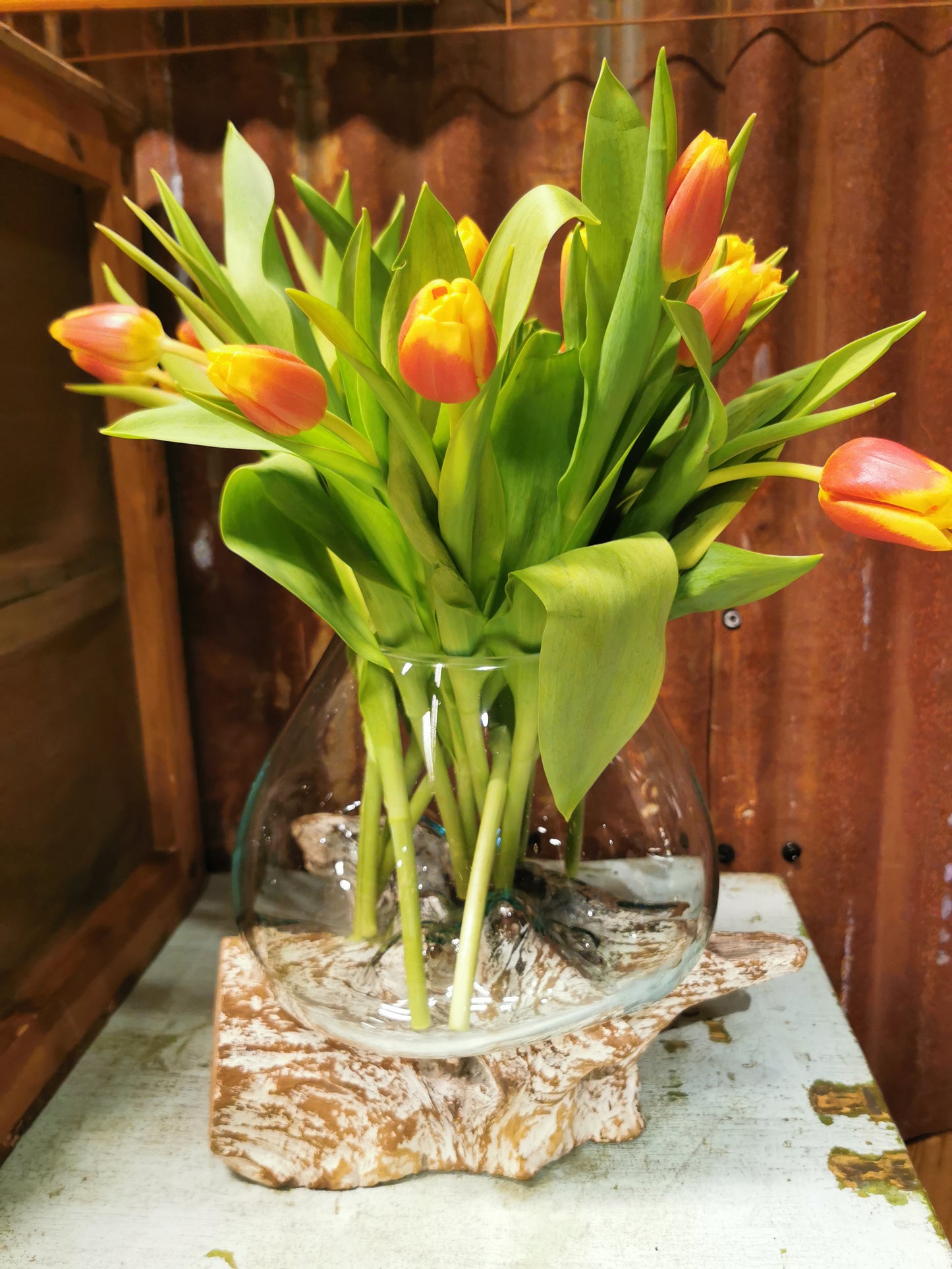 Rustikk vase/glassbole på rot #5